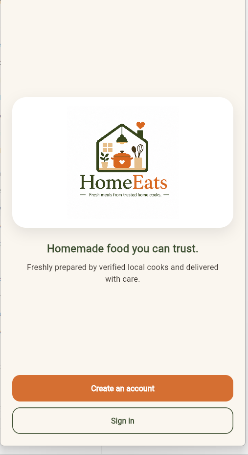 HomeEats welcome screen